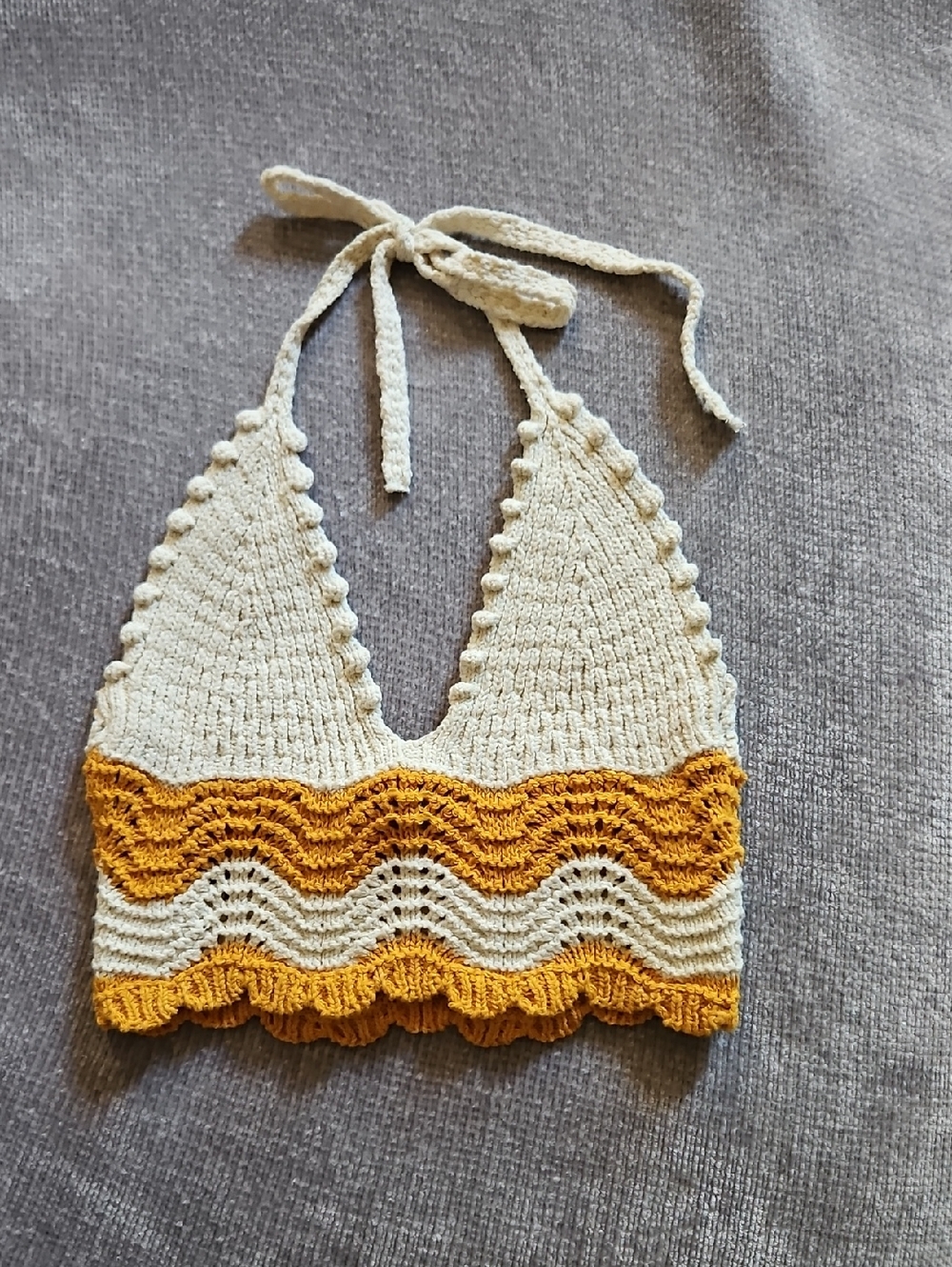 Zara Crochet Halter Crop Top — Cream and Mustard